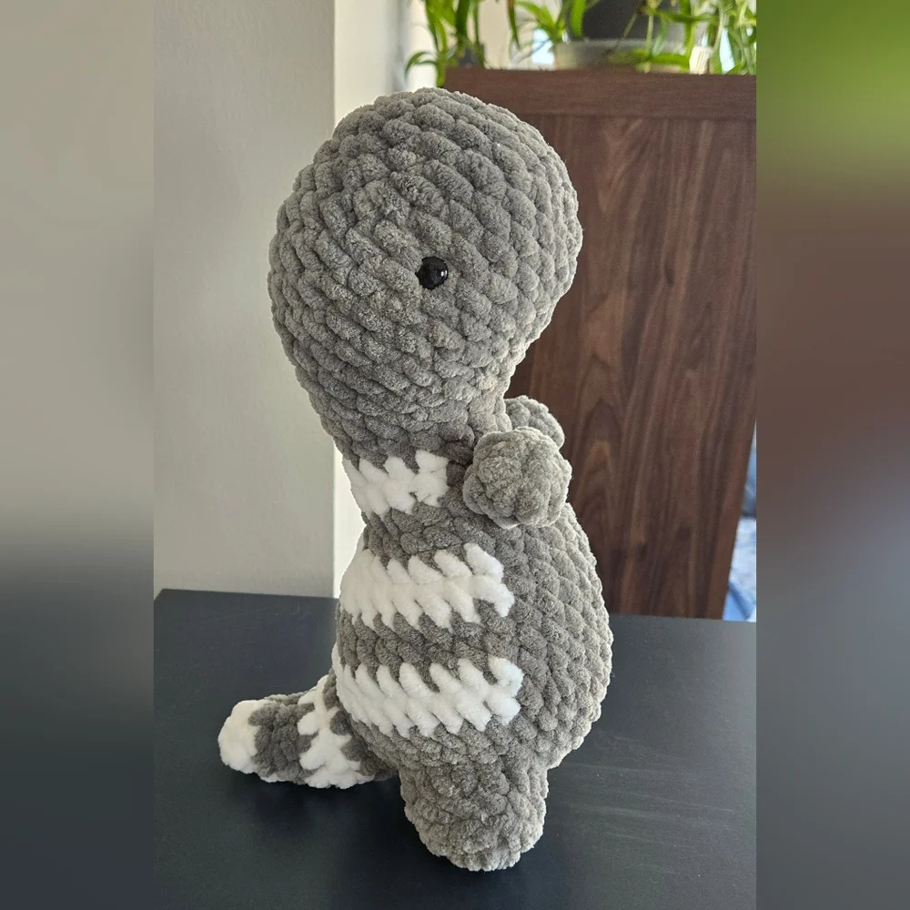 Handmade Plush Dinosaur Toy - Gray and White